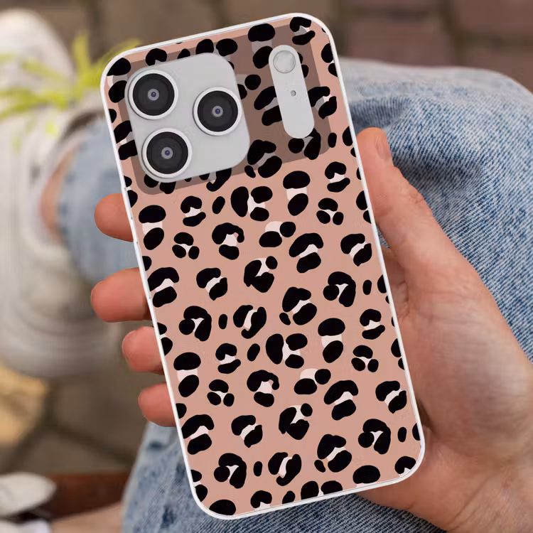 Luipaard - Vlekken - Beige - Roze Telefoonhoesje iPhone 17 Pro klein 878 -sfeer2