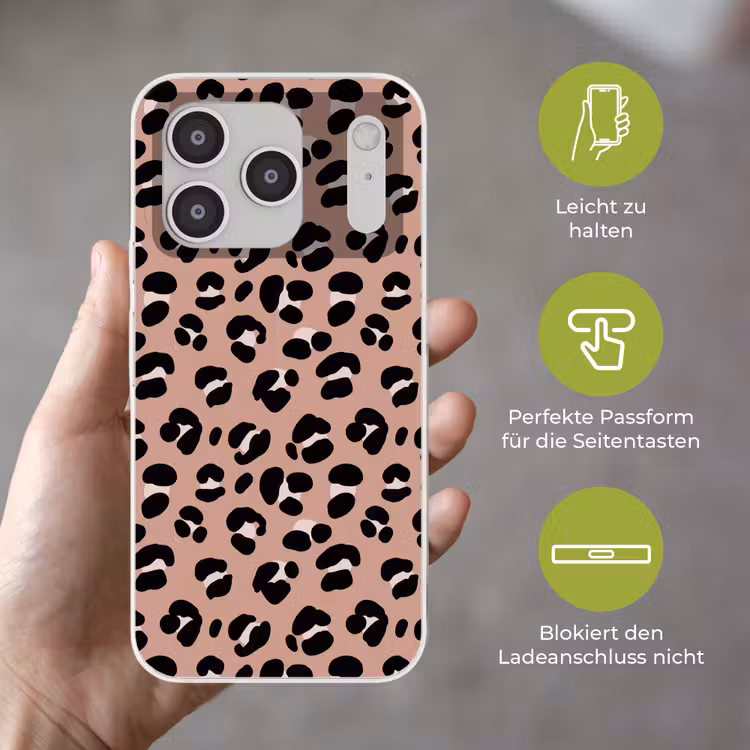 Luipaard - Vlekken - Beige - Roze Telefoonhoesje iPhone 17 Pro klein 878 -sfeer3_DE