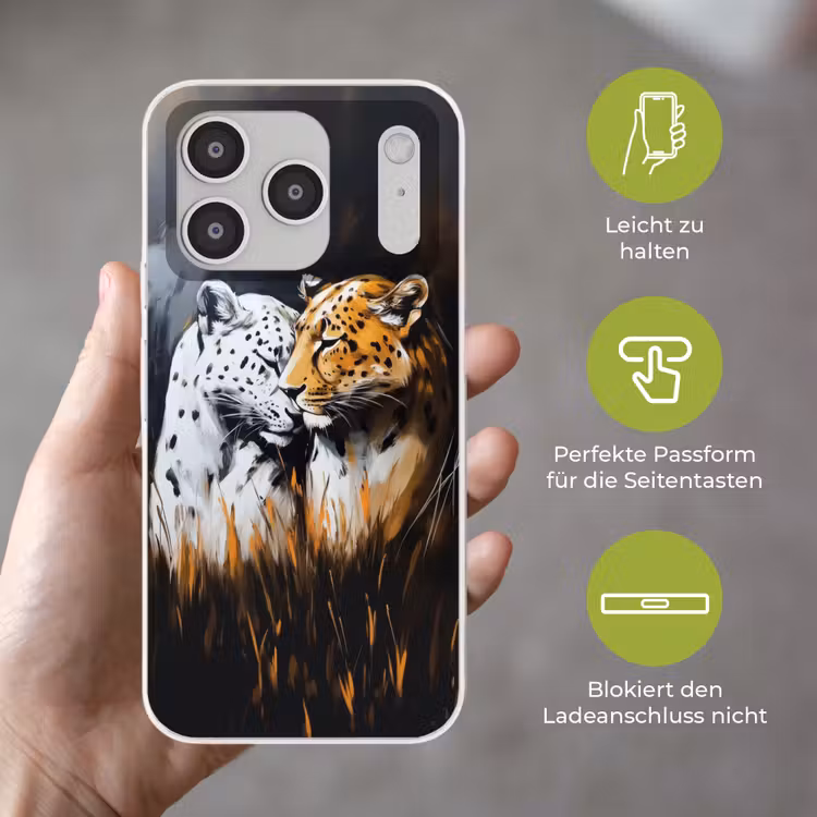 Luipaard - Oranje - Wit - Gras Telefoonhoesje iPhone 17 Pro klein -sfeer3_DE