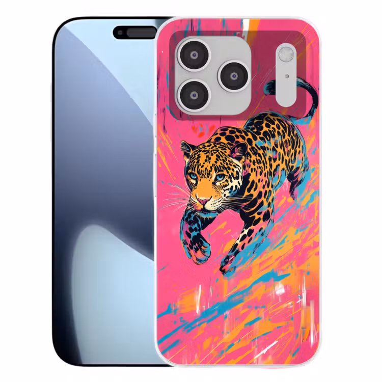 Luipaard - Roze - Oranje - Blauw - Verf Telefoonhoesje iPhone 17 Pro klein -3d