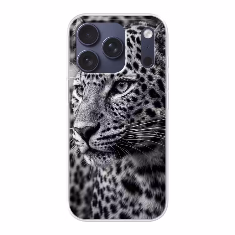 Luipaard - Zwart - Wit - Oog Telefoonhoesje iPhone 17 Pro klein -3d