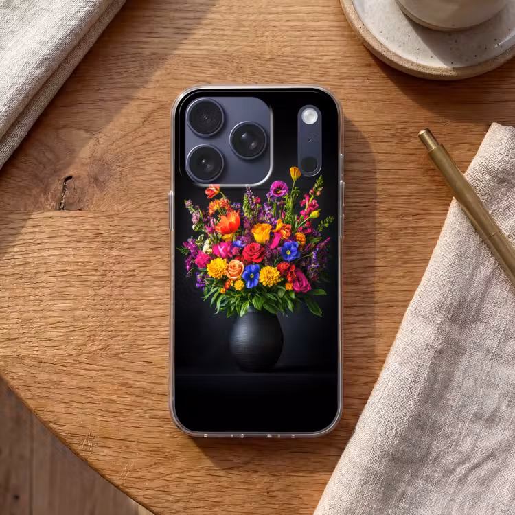 Felgekleurd - Bloemen - Vaas Telefoonhoesje iPhone 17 Pro klein -sfeer1