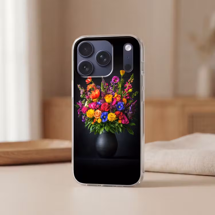 Felgekleurd - Bloemen - Vaas Telefoonhoesje iPhone 17 Pro klein -sfeer2