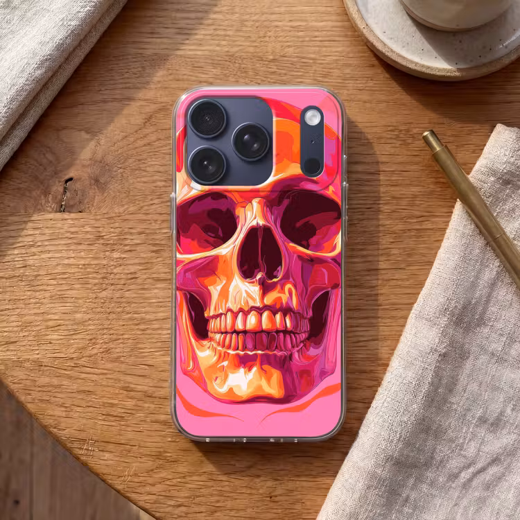 Felroze - Tanden - Schedel Telefoonhoesje iPhone 17 Pro klein -sfeer1