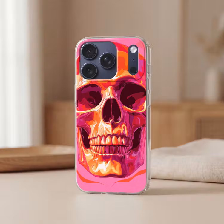 Felroze - Tanden - Schedel Telefoonhoesje iPhone 17 Pro klein -sfeer2