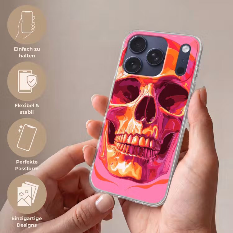 Felroze - Tanden - Schedel Telefoonhoesje iPhone 17 Pro klein -sfeer3_DE