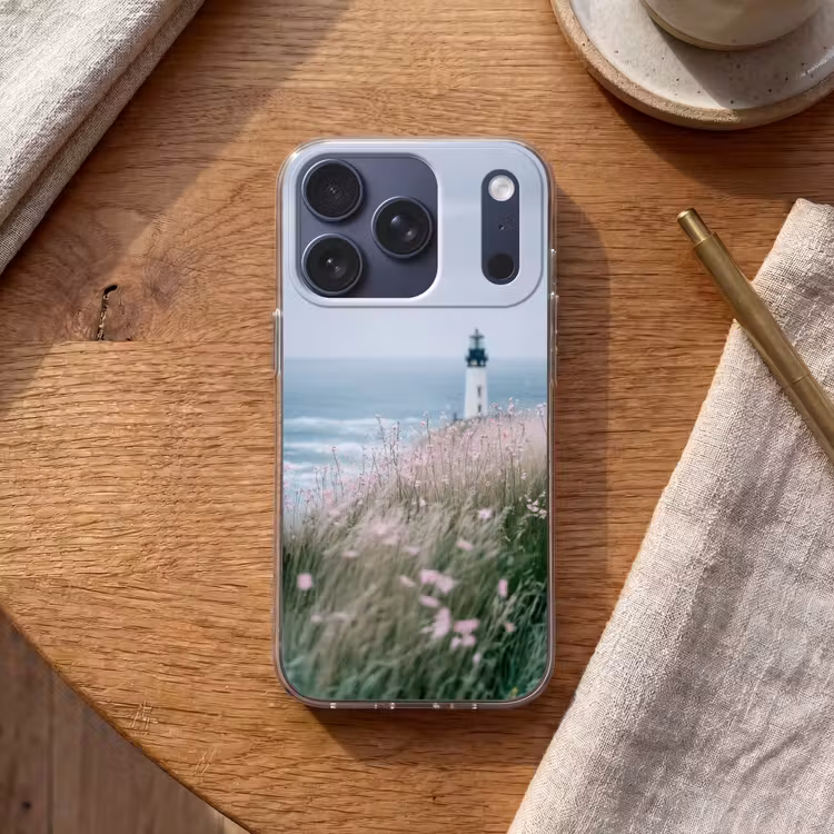 Vuurtoren - Klif - Zee - Bloemen Telefoonhoesje iPhone 17 Pro klein -sfeer1
