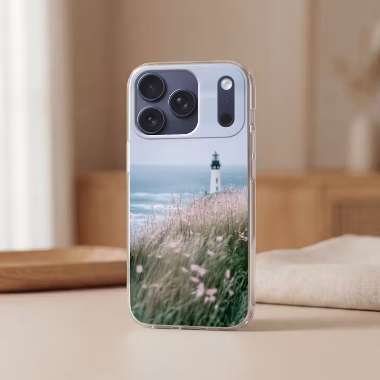 Vuurtoren - Klif - Zee - Bloemen Telefoonhoesje iPhone 17 Pro klein -sfeer2