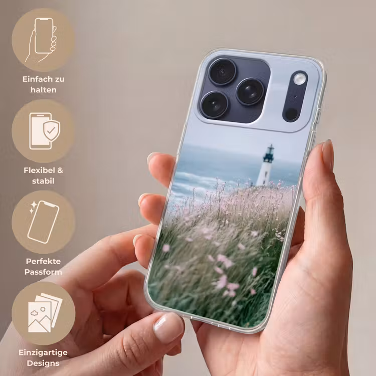 Vuurtoren - Klif - Zee - Bloemen Telefoonhoesje iPhone 17 Pro klein -sfeer3_DE