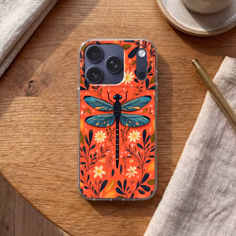 Libel - Blauw - Vleugels - Bladeren Telefoonhoesje iPhone 17 Pro klein -sfeer1