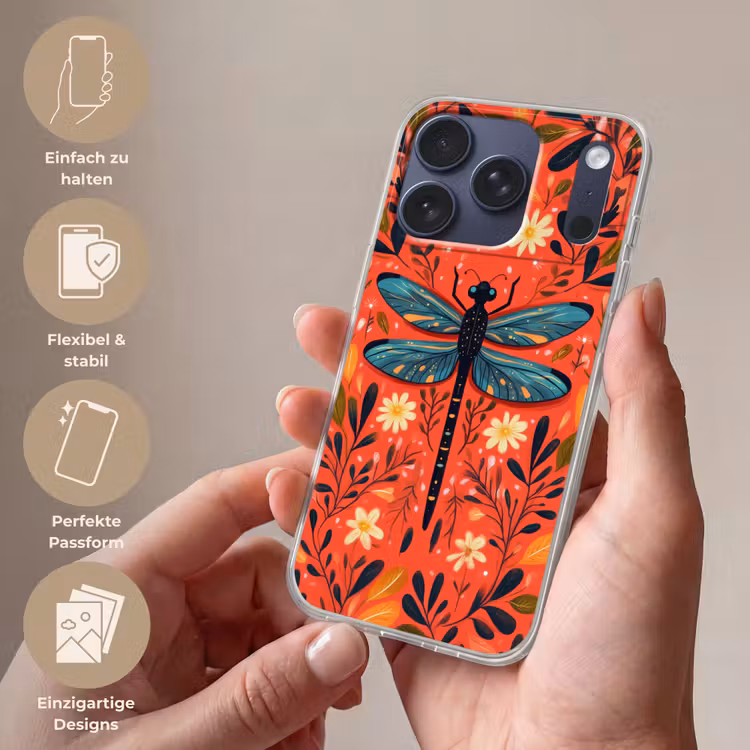 Libel - Blauw - Vleugels - Bladeren Telefoonhoesje iPhone 17 Pro klein -sfeer3_DE