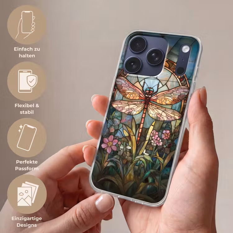 Libelle - Mozaïek - Bloemen - Kleurrijk Telefoonhoesje iPhone 17 Pro klein -sfeer3_DE