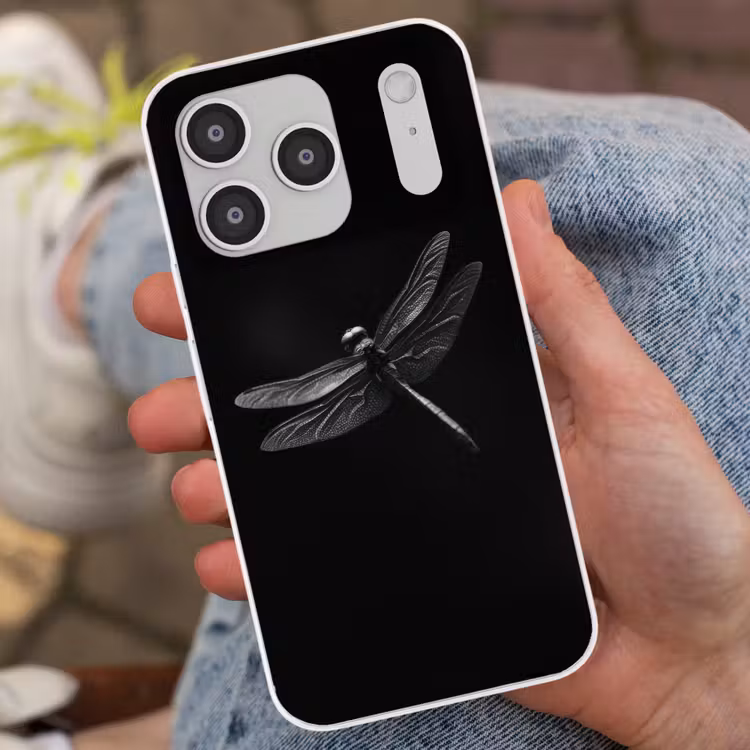 Libelle - Dieren - Zwart - Insect Telefoonhoesje iPhone 17 Pro klein -sfeer2