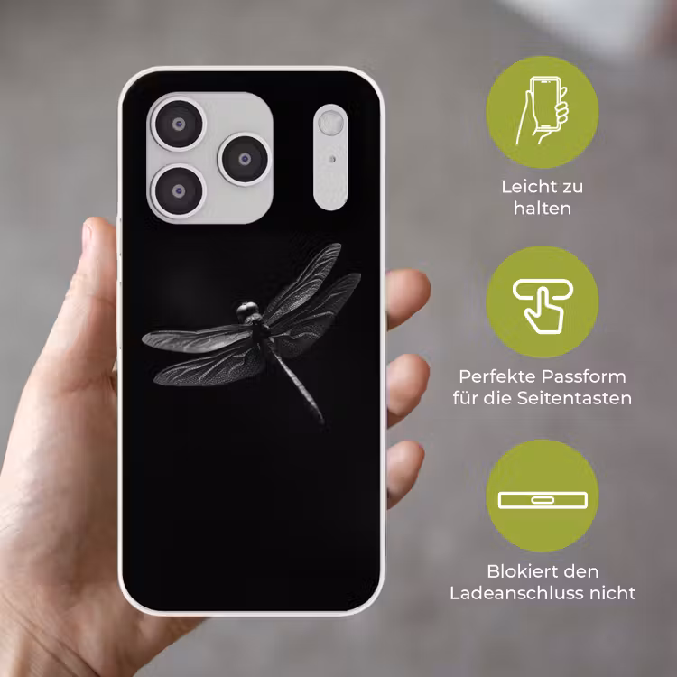 Libelle - Dieren - Zwart - Insect Telefoonhoesje iPhone 17 Pro klein -sfeer3_DE