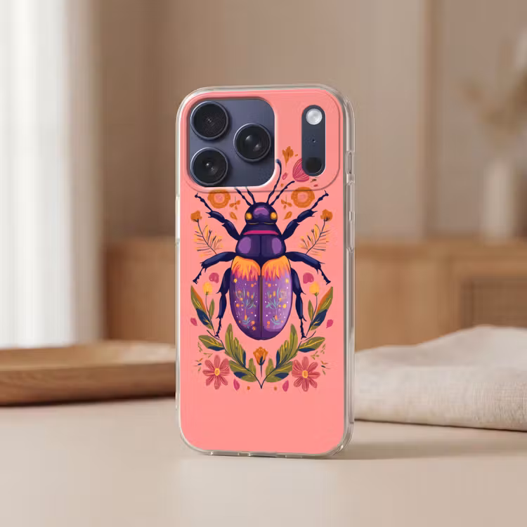 Paars - Kever - Stipjes - Bloemen Telefoonhoesje iPhone 17 Pro klein -sfeer2