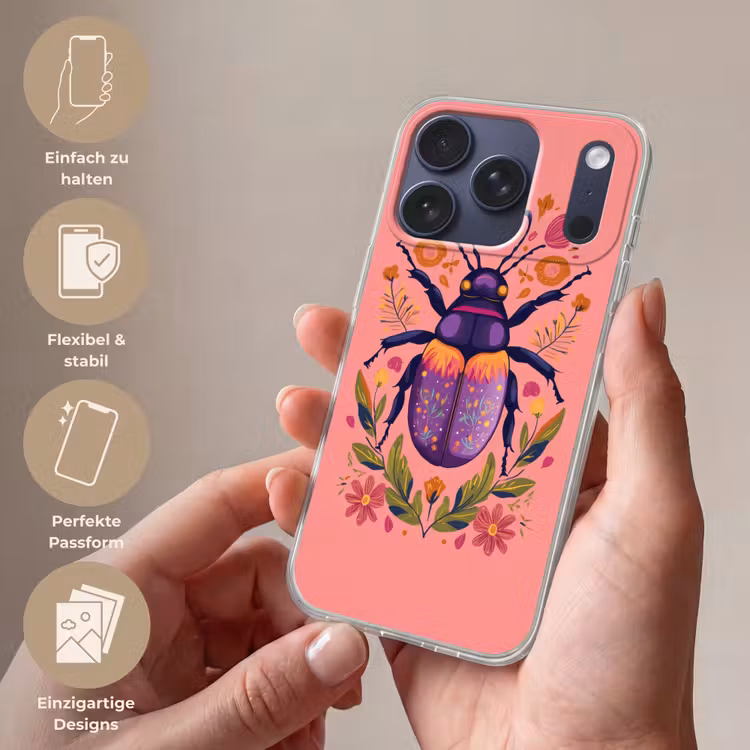 Paars - Kever - Stipjes - Bloemen Telefoonhoesje iPhone 17 Pro klein -sfeer3_DE