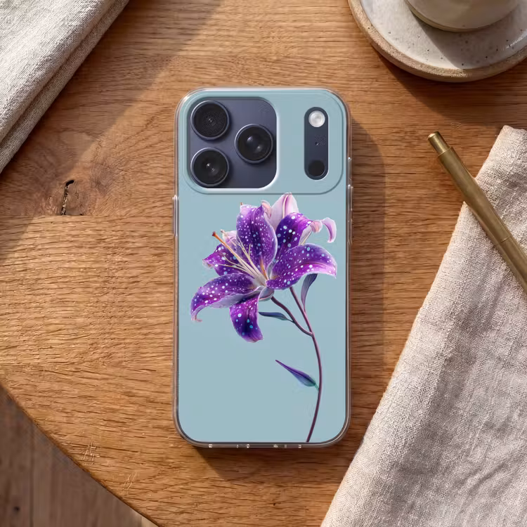 Lelie - Bloem - Paars - Stippen Telefoonhoesje iPhone 17 Pro klein -sfeer1