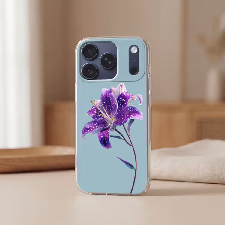 Lelie - Bloem - Paars - Stippen Telefoonhoesje iPhone 17 Pro klein -sfeer2