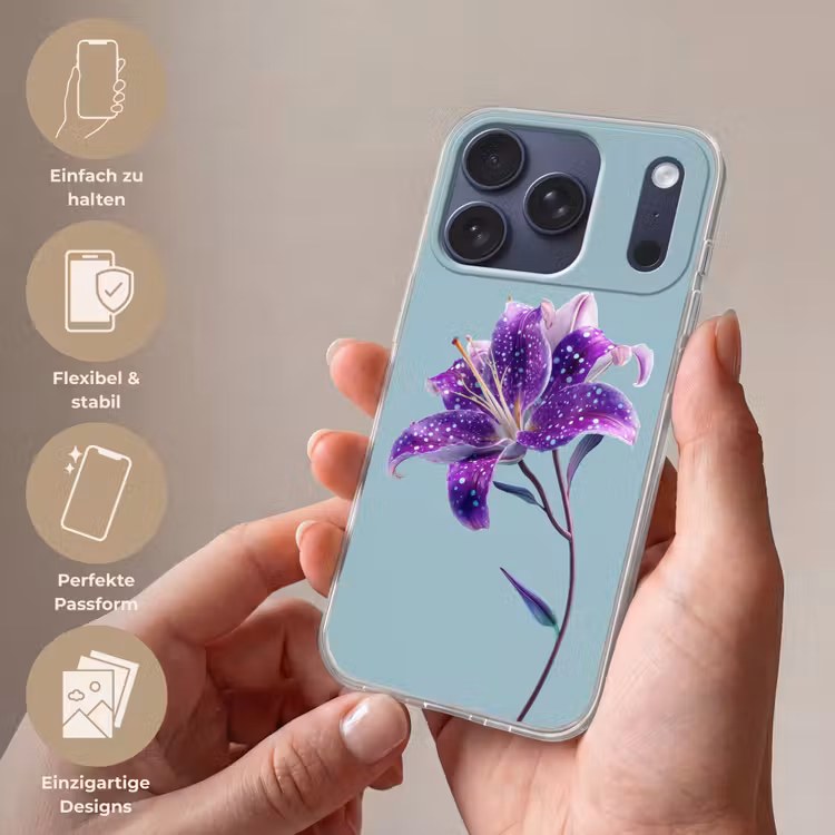 Lelie - Bloem - Paars - Stippen Telefoonhoesje iPhone 17 Pro klein -sfeer3_DE