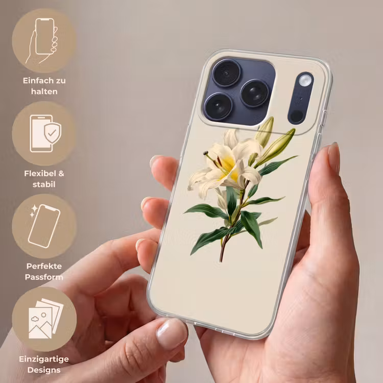 Lelie - Elegant - Botanisch - Beige Telefoonhoesje iPhone 17 Pro klein -sfeer3_DE