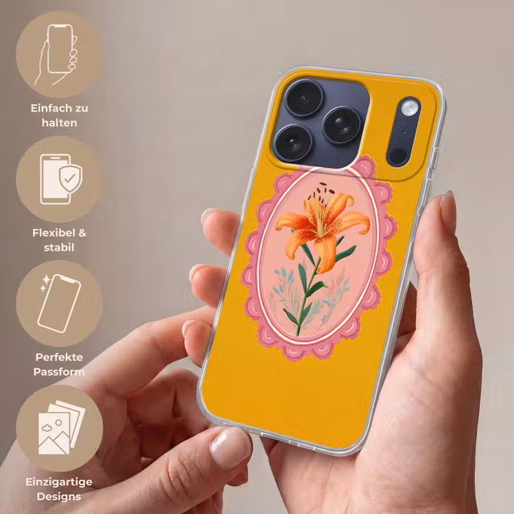 Lelie - Oranje - Lijst - Ovaal Telefoonhoesje iPhone 17 Pro klein -sfeer3_DE