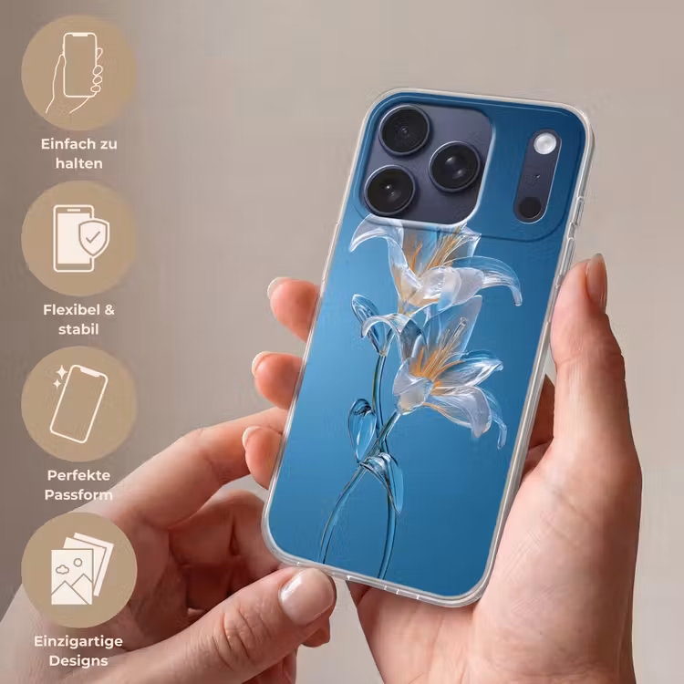 Lelies - Blauw - Glazen Telefoonhoesje iPhone 17 Pro klein -sfeer3_DE