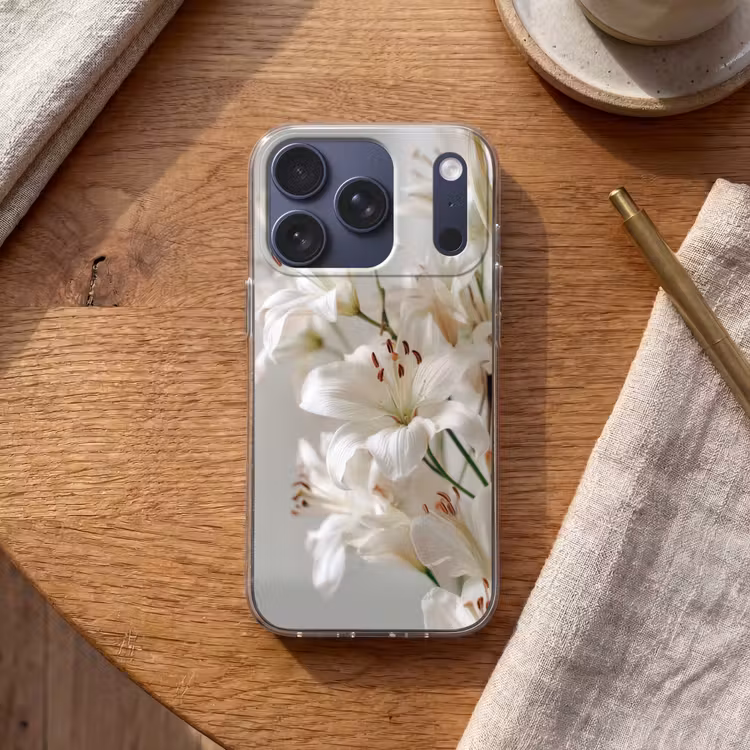 Lelies - Boekte - Wit - Meeldraden Telefoonhoesje iPhone 17 Pro klein -sfeer1