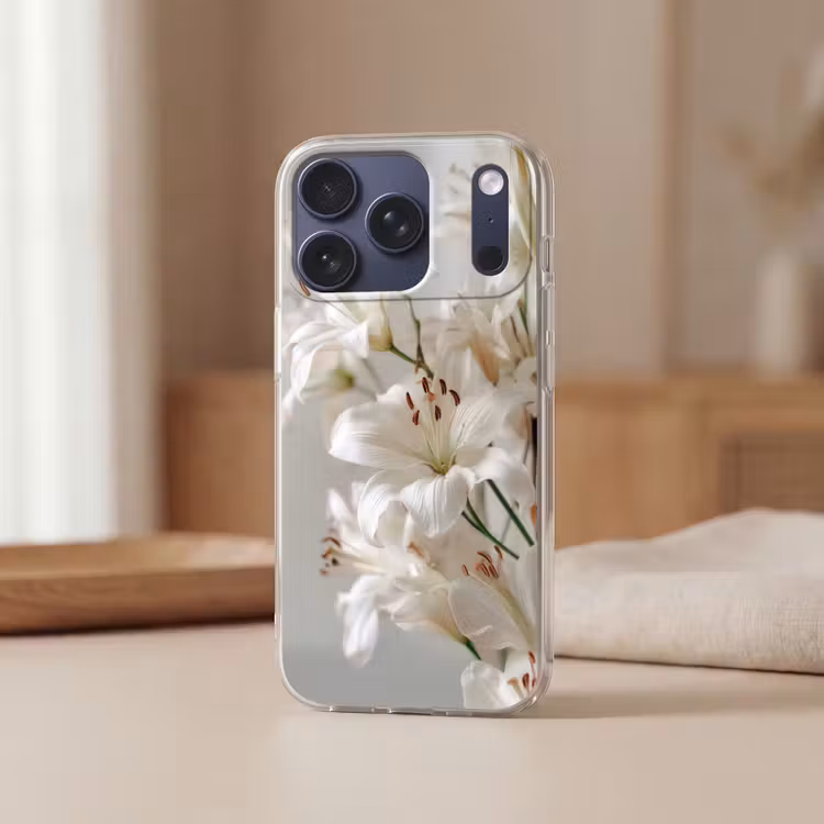 Lelies - Boekte - Wit - Meeldraden Telefoonhoesje iPhone 17 Pro klein -sfeer2