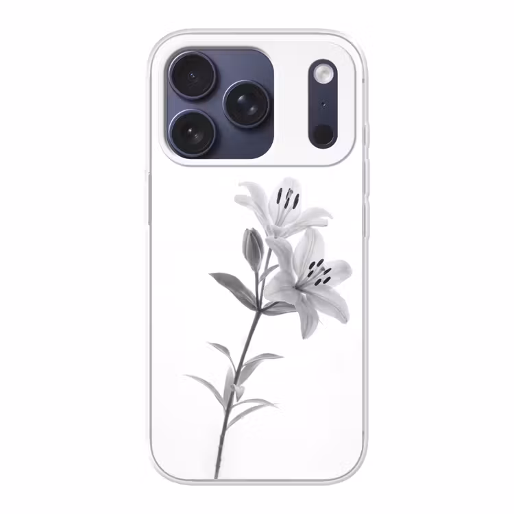 Lelies - Elegant - Zwart - Wit Telefoonhoesje iPhone 17 Pro klein -3d