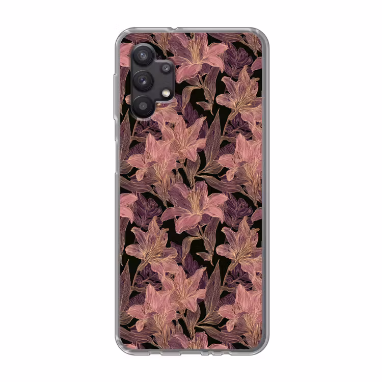Lelies - Patroon - Paars - Goud Telefoonhoesje Samsung Galaxy A32 5G klein 346 -3d
