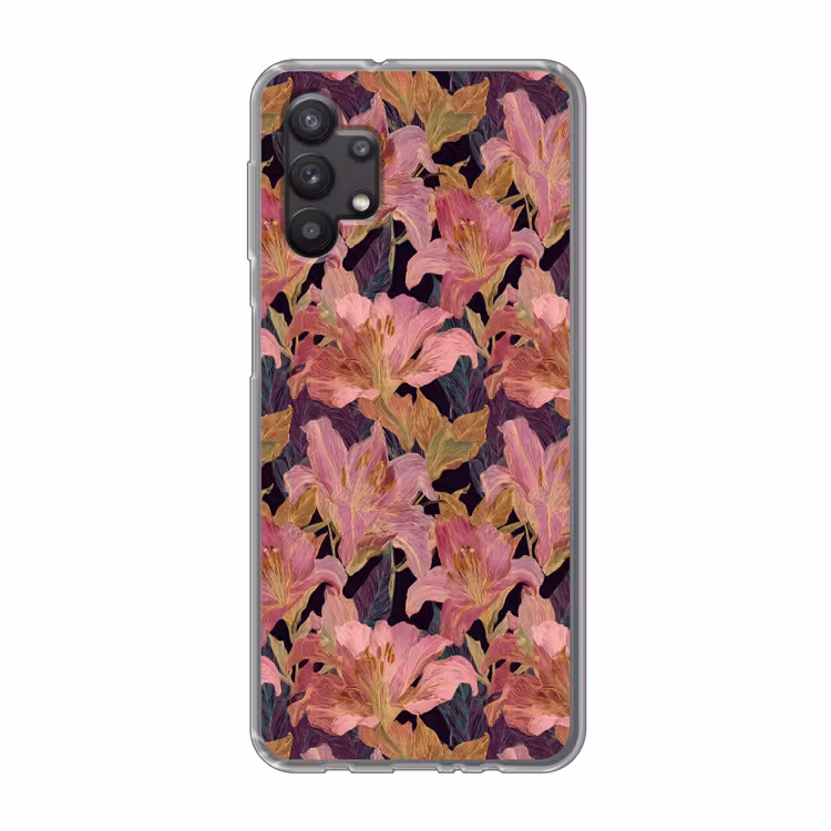 Lelies - Patroon - Roze - Goud Telefoonhoesje Samsung Galaxy A32 5G klein 346 -3d