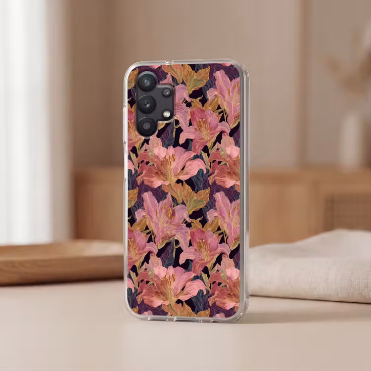Lelies - Patroon - Roze - Goud Telefoonhoesje Samsung Galaxy A32 5G klein 346 -sfeer2