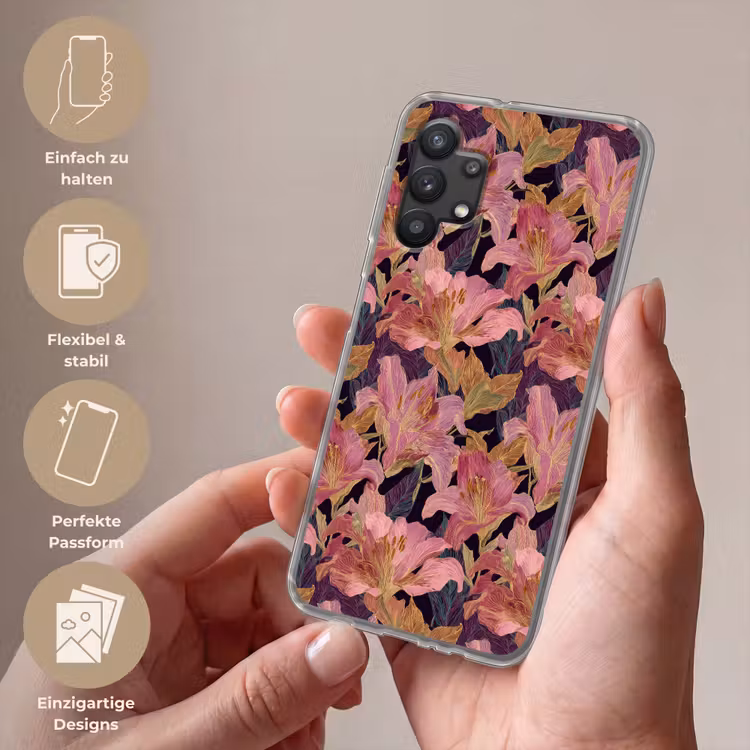 Lelies - Patroon - Roze - Goud Telefoonhoesje Samsung Galaxy A32 5G klein 346 -sfeer3_DE