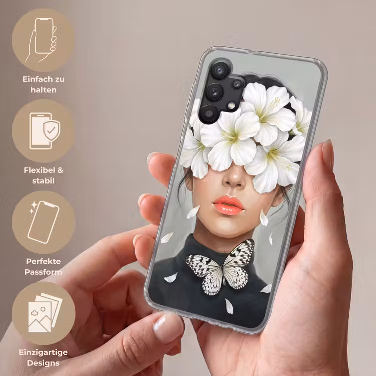 Lelies - Portret - Wit Telefoonhoesje Samsung Galaxy A32 5G klein -sfeer3_DE