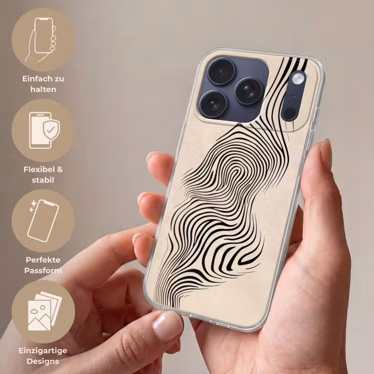Lijnen - Abstract - Golvend - Zwart Telefoonhoesje iPhone 17 Pro klein -sfeer3_DE
