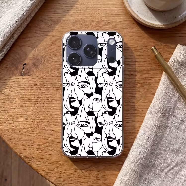Lijnen - Gezichten - Zwart - Wit Telefoonhoesje iPhone 17 Pro klein 878 -sfeer1
