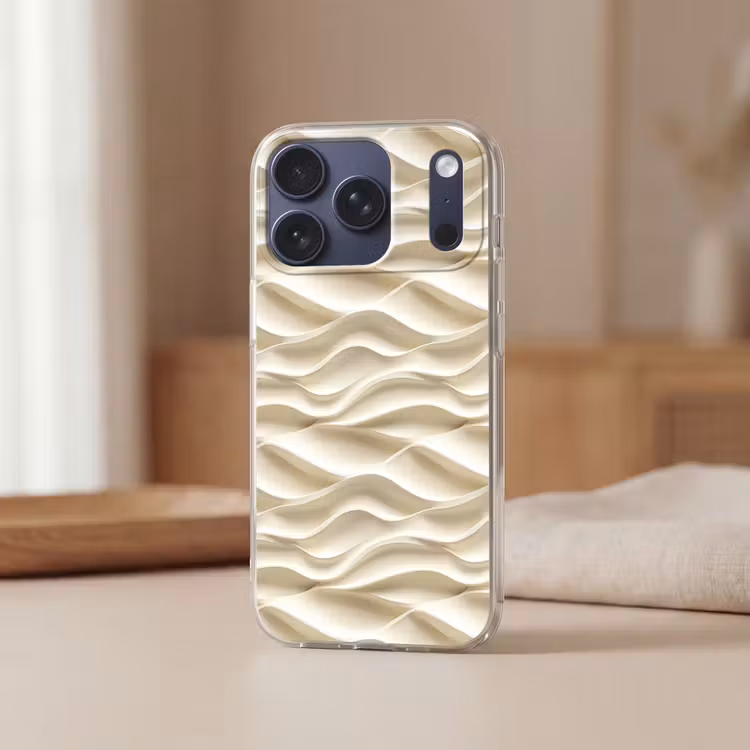 Lijnen - Golvend - Crème Telefoonhoesje iPhone 17 Pro klein 878 -sfeer2