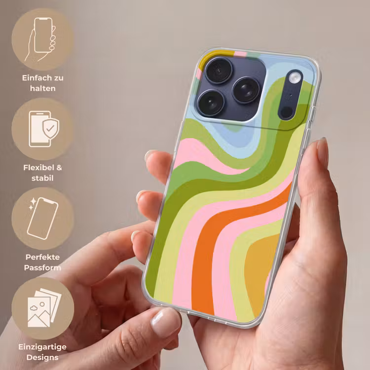 Lijnen - Pasteltinten - Golvend Telefoonhoesje iPhone 17 Pro klein -sfeer3_DE