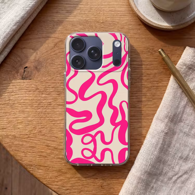 Lijnen - Roze - Beige - Abstract - Minimalistisch Telefoonhoesje iPhone 17 Pro klein -sfeer1