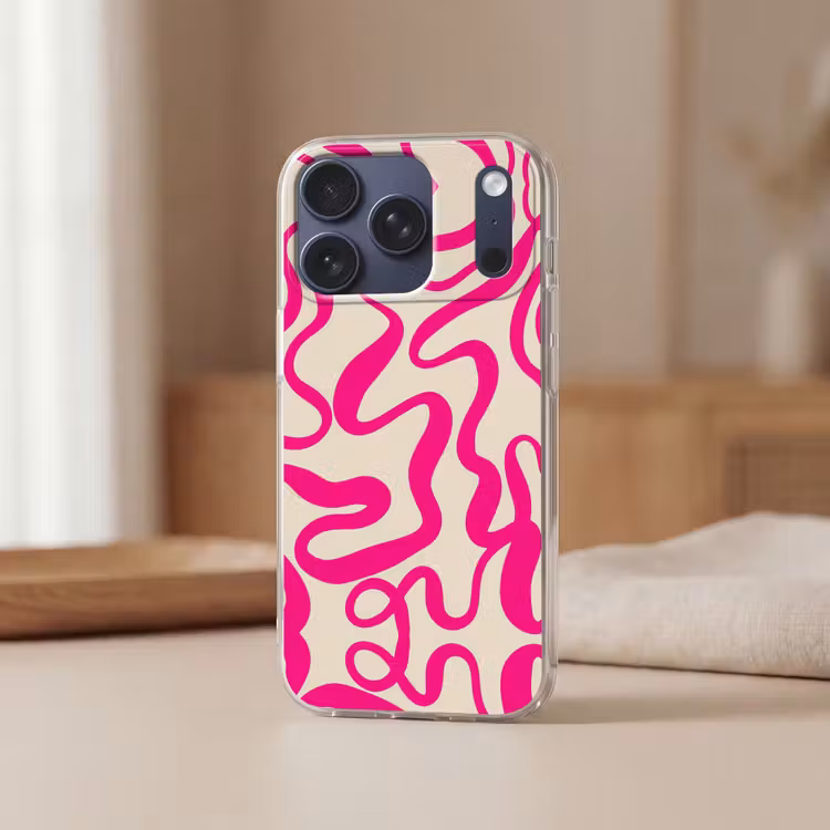 Lijnen - Roze - Beige - Abstract - Minimalistisch Telefoonhoesje iPhone 17 Pro klein -sfeer2