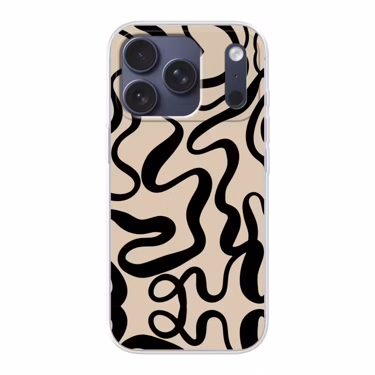 Lijnen - Zwart - Beige - Abstract - Minimalistisch Telefoonhoesje iPhone 17 Pro klein -3d