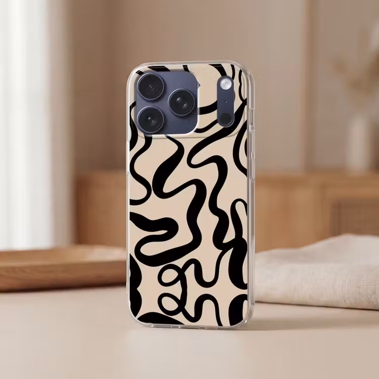 Lijnen - Zwart - Beige - Abstract - Minimalistisch Telefoonhoesje iPhone 17 Pro klein -sfeer2