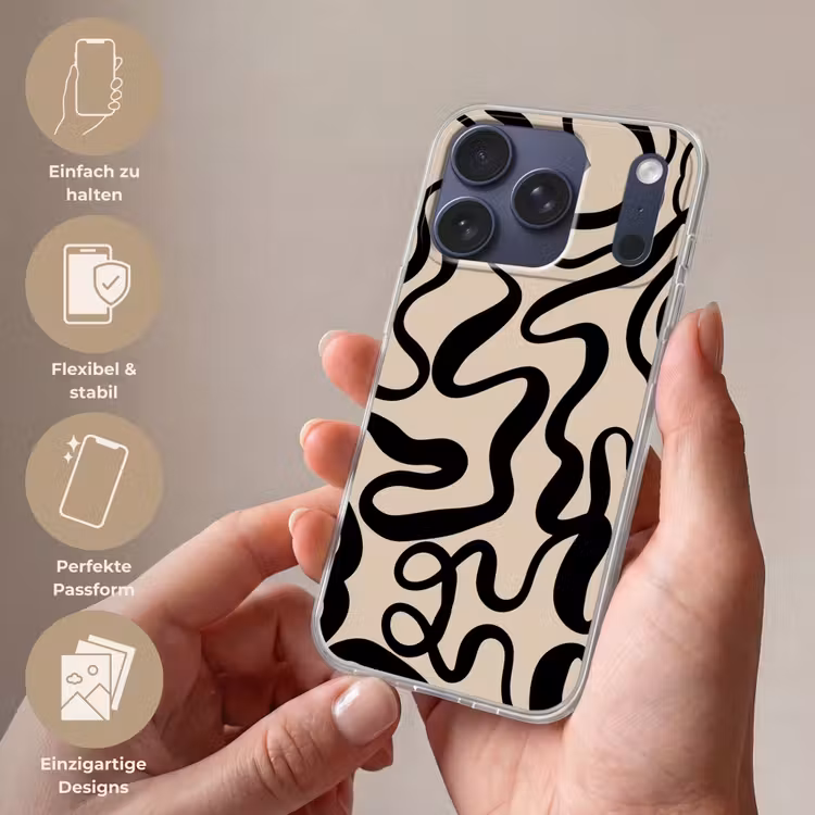 Lijnen - Zwart - Beige - Abstract - Minimalistisch Telefoonhoesje iPhone 17 Pro klein -sfeer3_DE