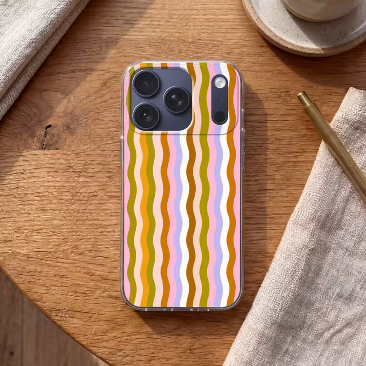 lijnen - Golven - Pastelkleuren - Patroon Telefoonhoesje iPhone 17 Pro klein -sfeer1