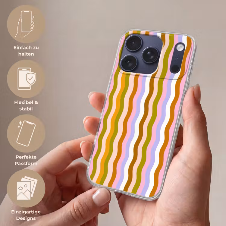 lijnen - Golven - Pastelkleuren - Patroon Telefoonhoesje iPhone 17 Pro klein -sfeer3_DE