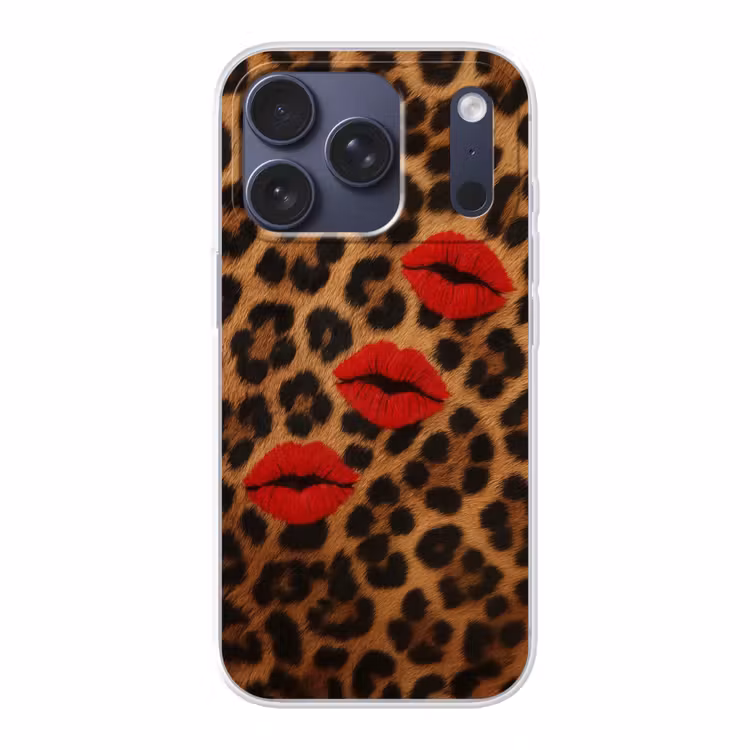 Lippen - Drie - Rood - Panterprint Telefoonhoesje iPhone 17 Pro klein -3d
