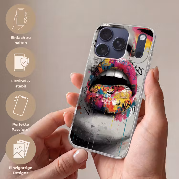 Lippen - Graffiti - Expressief Telefoonhoesje iPhone 17 Pro klein -sfeer3_DE