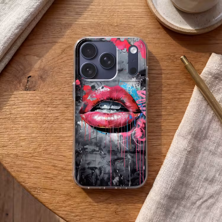 Lippen - Felroze - Graffiti - Verfstrepen Telefoonhoesje iPhone 17 Pro klein -sfeer1
