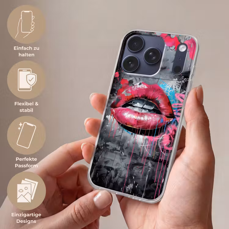 Lippen - Felroze - Graffiti - Verfstrepen Telefoonhoesje iPhone 17 Pro klein -sfeer3_DE