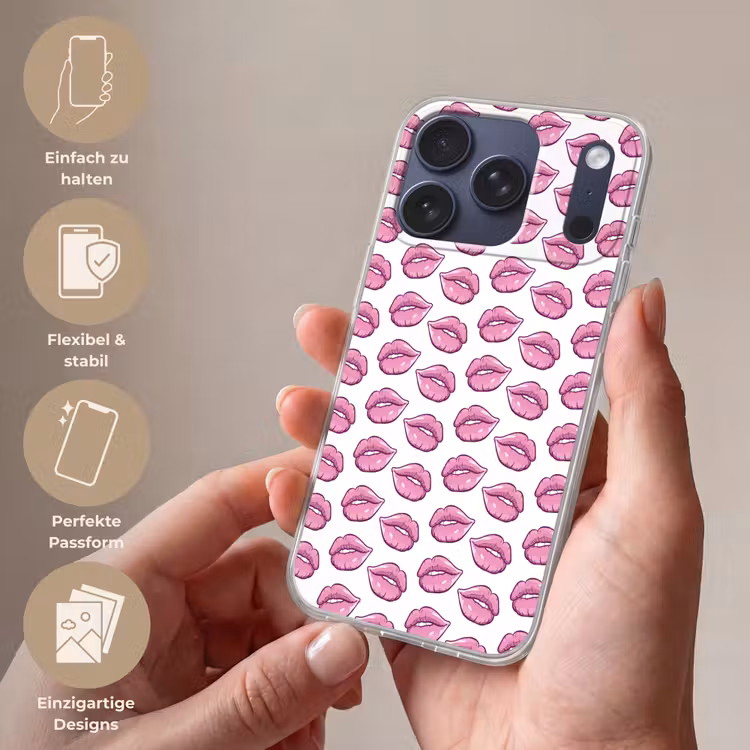 Lippen - Patroon - Roze - Wit Telefoonhoesje iPhone 17 Pro klein -sfeer3_DE